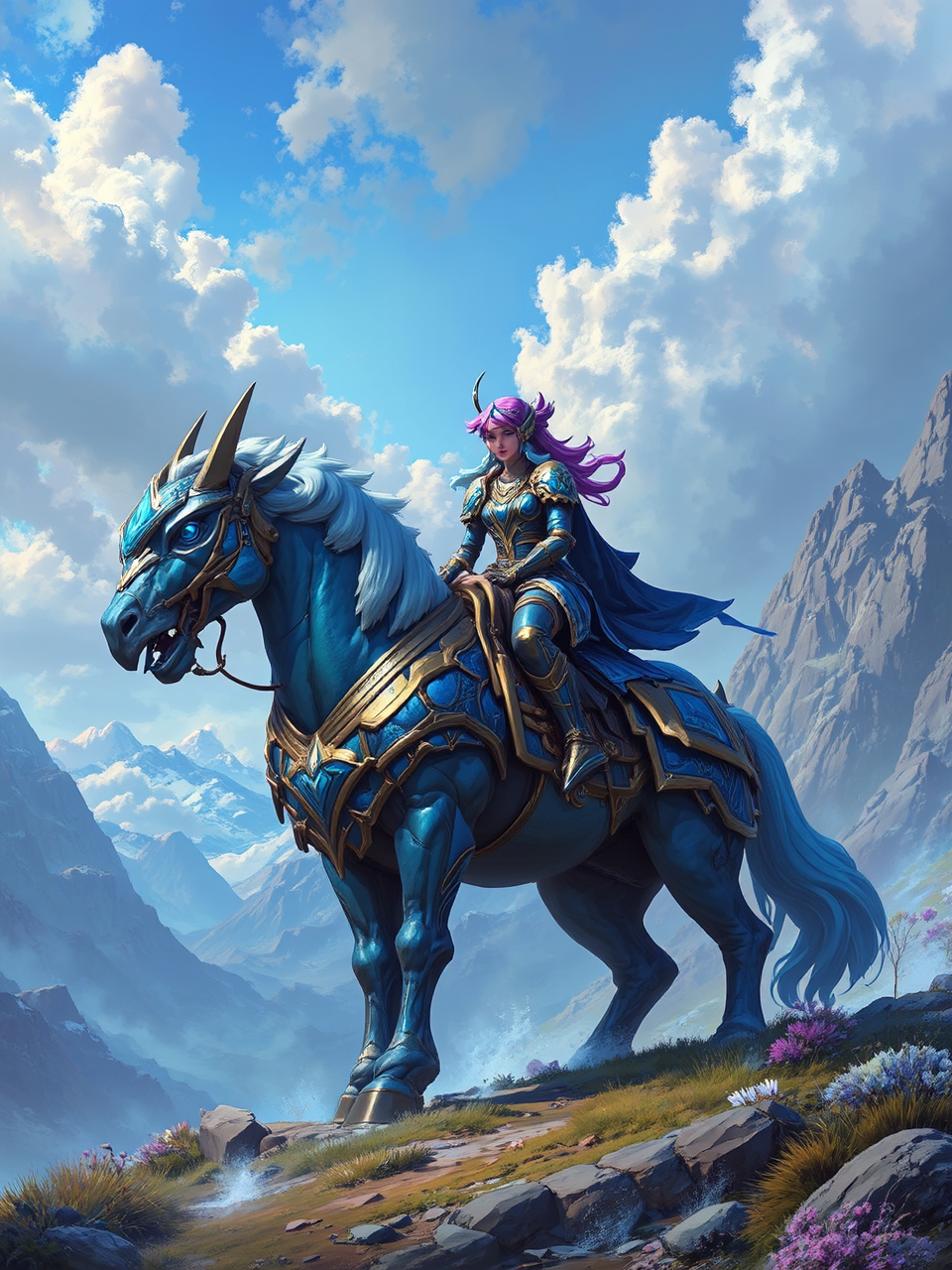 Epic blue armored horse
