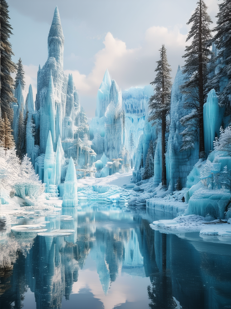 Dreamy, frozen fantasy landscape