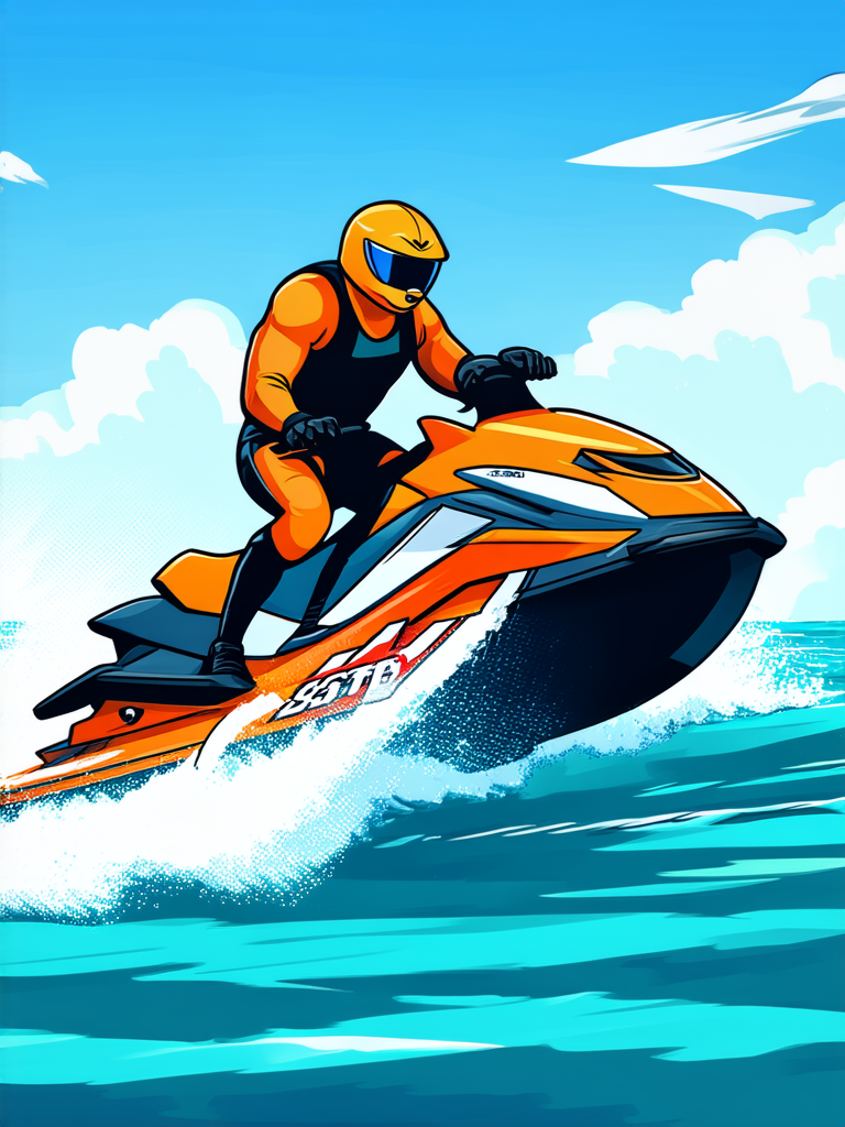 Cartoon man riding dolphin