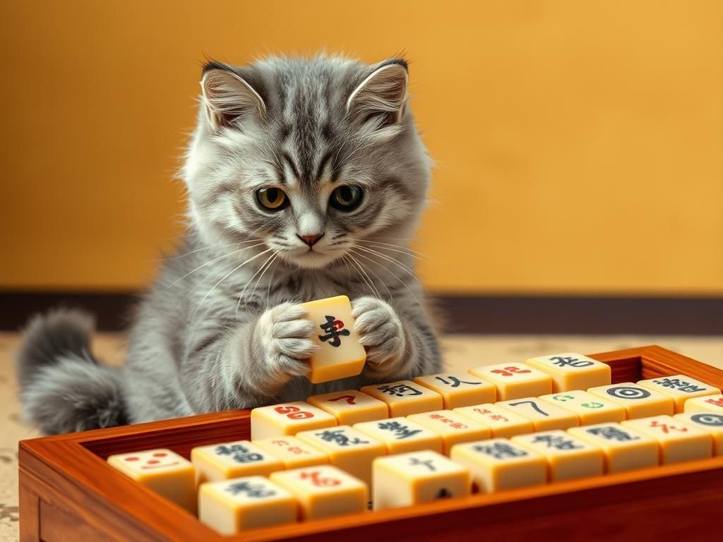 Cat playing with Mahjong