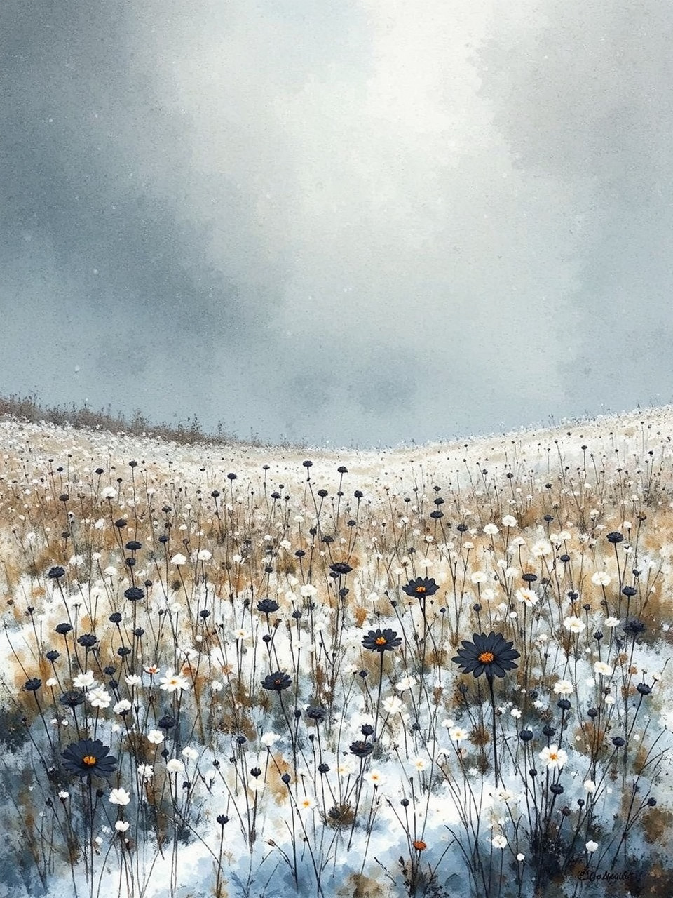 Snowy meadow with mixed