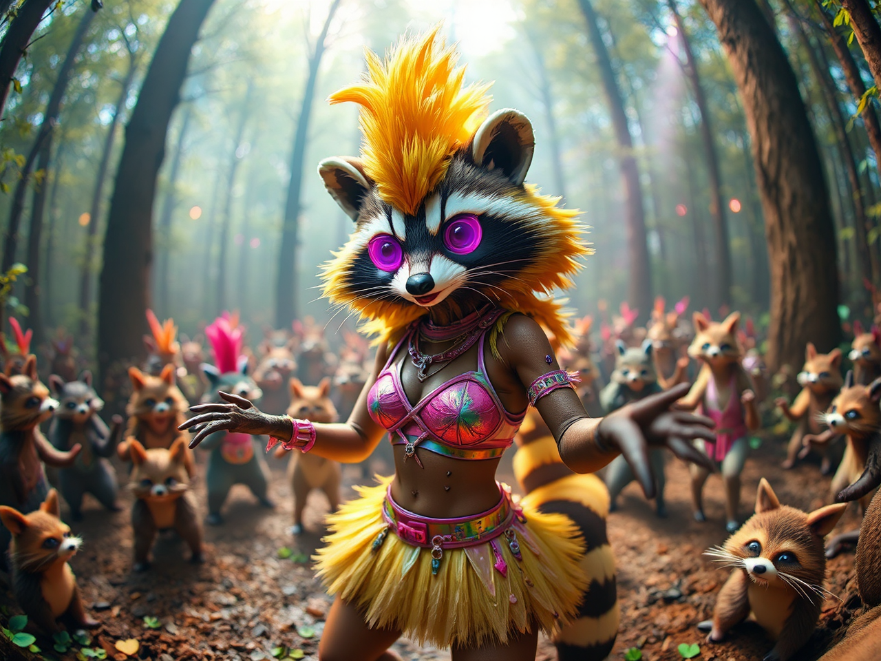 Raccoon dressed as raver