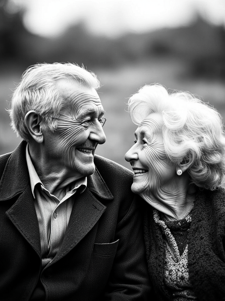Old couple smiling in