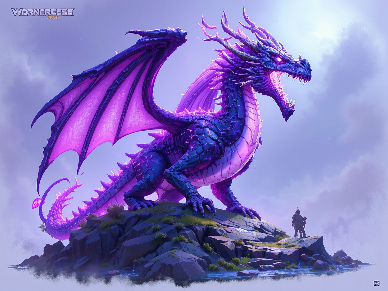 Violet dragon flying in