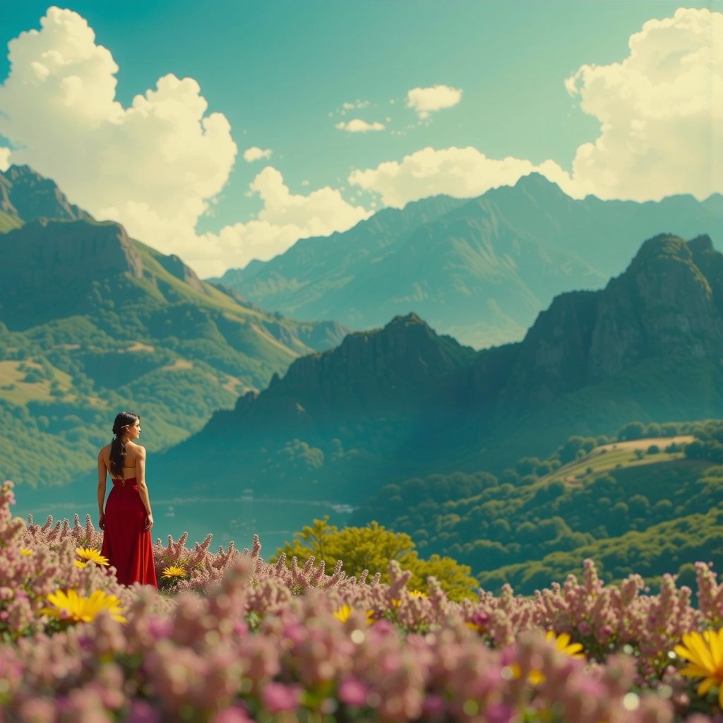 A dreamy, hyper-realistic landscape.