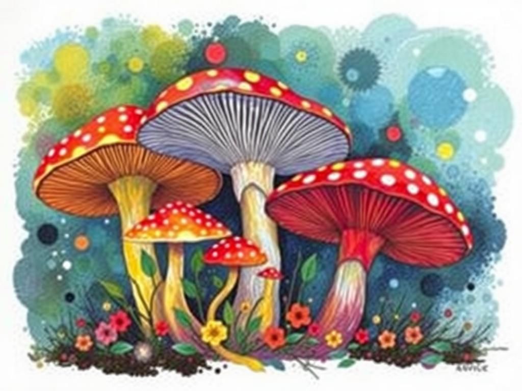 Vibrant Mushrooms in Abstract