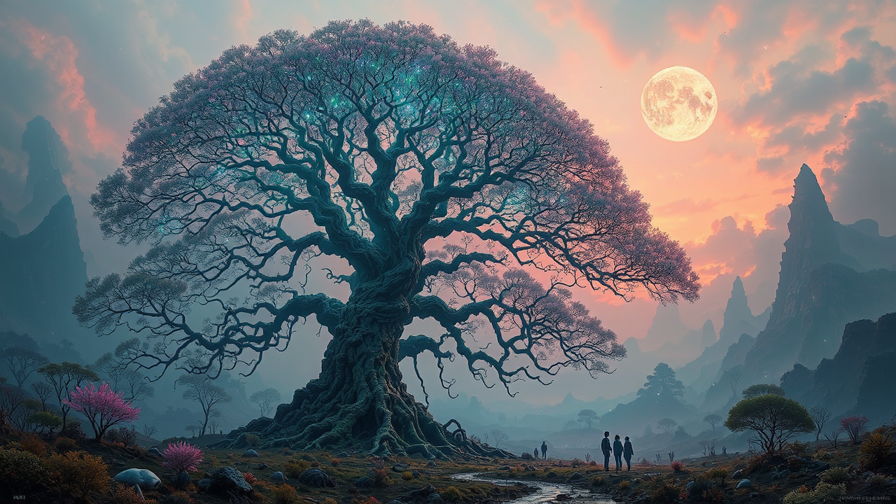 Cyberpunk alien tree of