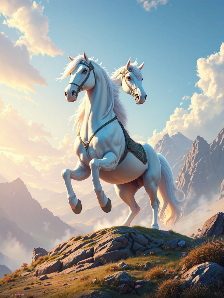 Epic white stallion stands