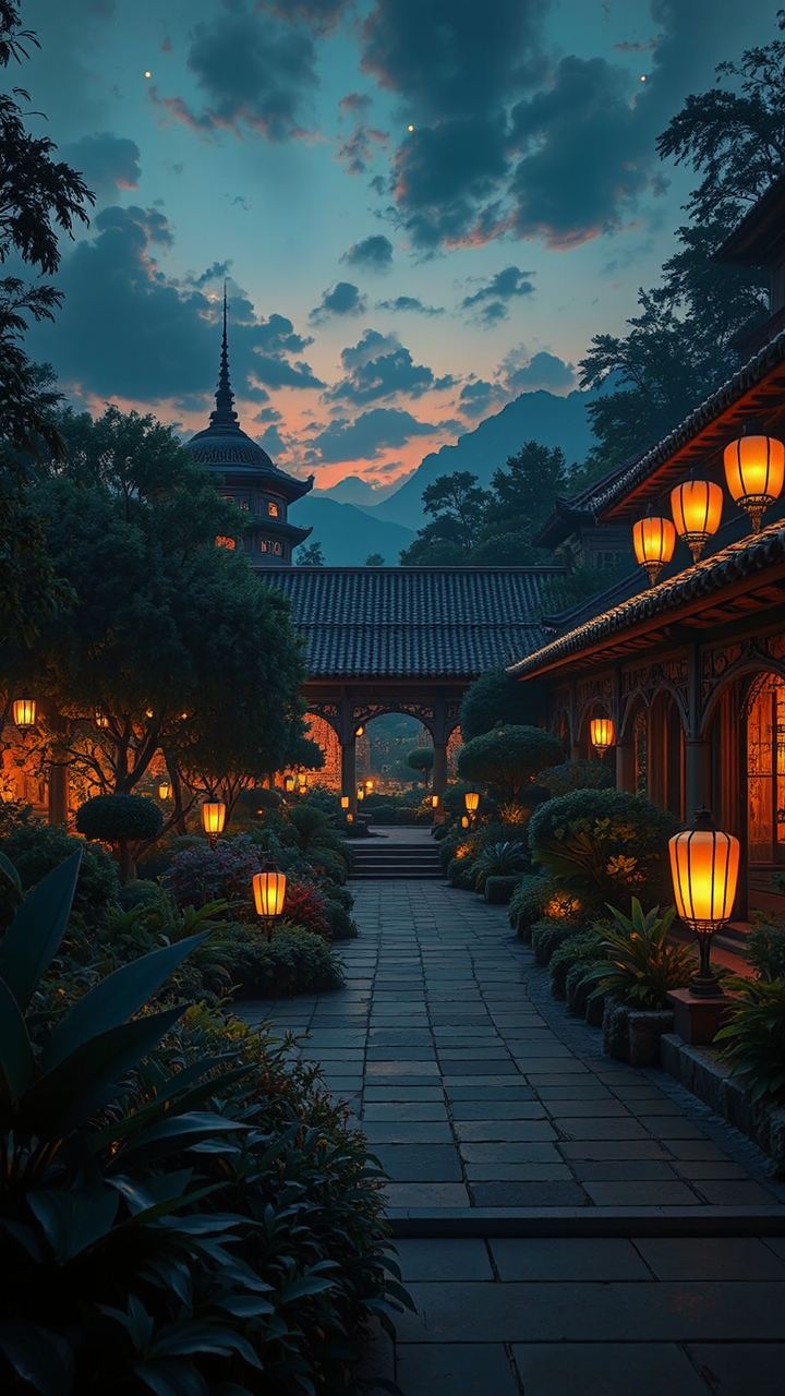 Garden with glowing paper