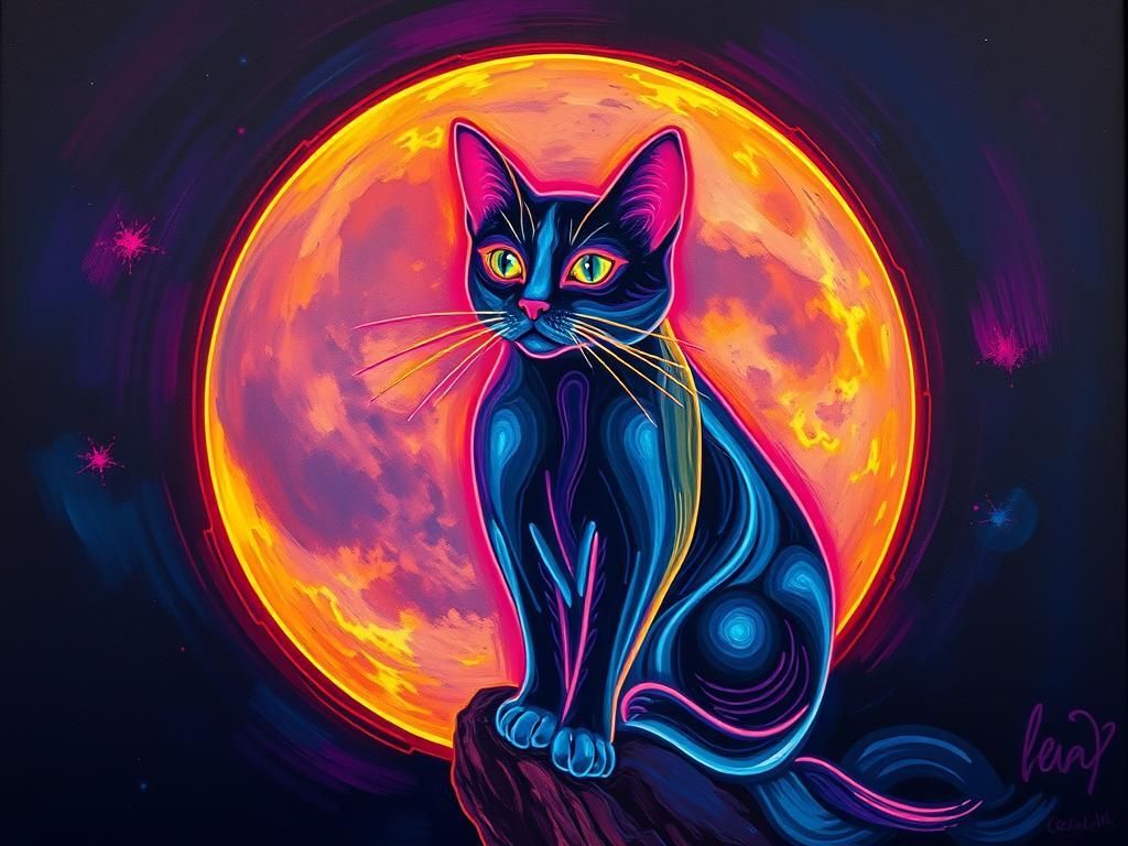 Glowing Neon Cat in