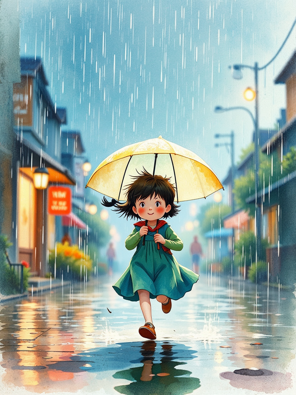 Child running in rainy