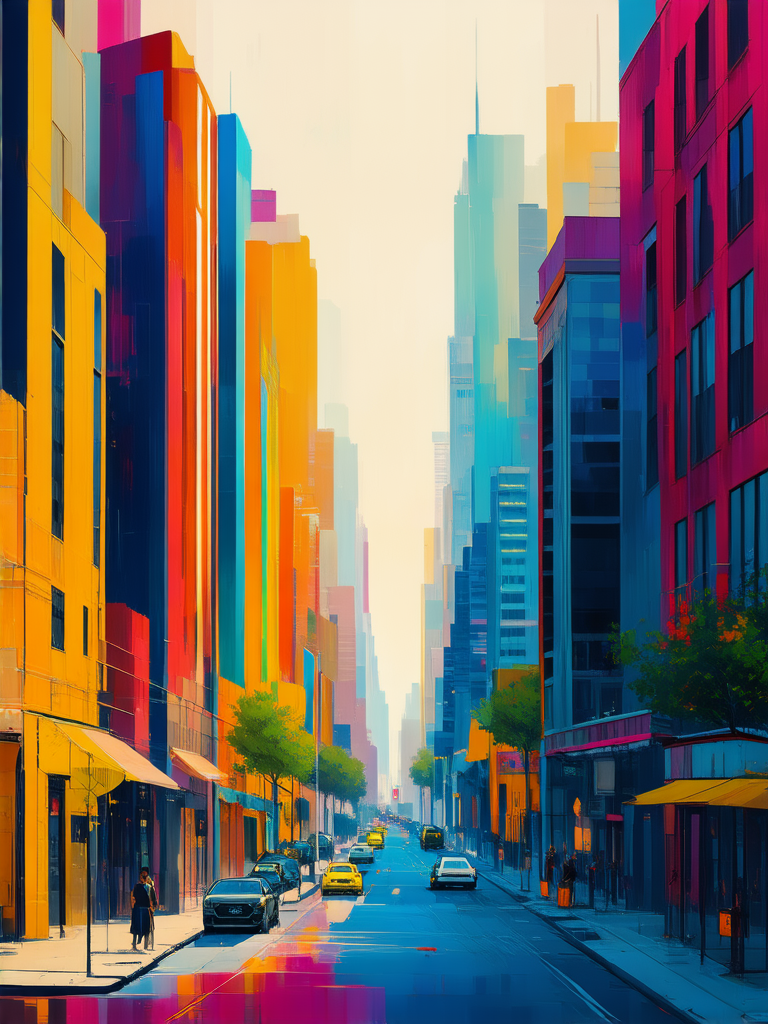 Rainbow colored cityscape
