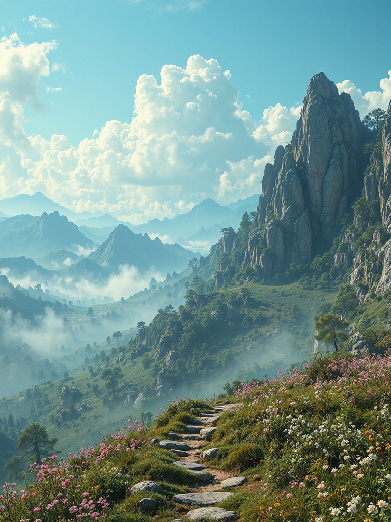 A dreamy, hyper-realistic landscape.