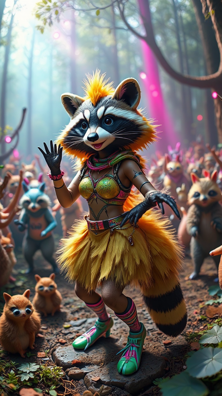 Anthropomorphic raccoon in rave