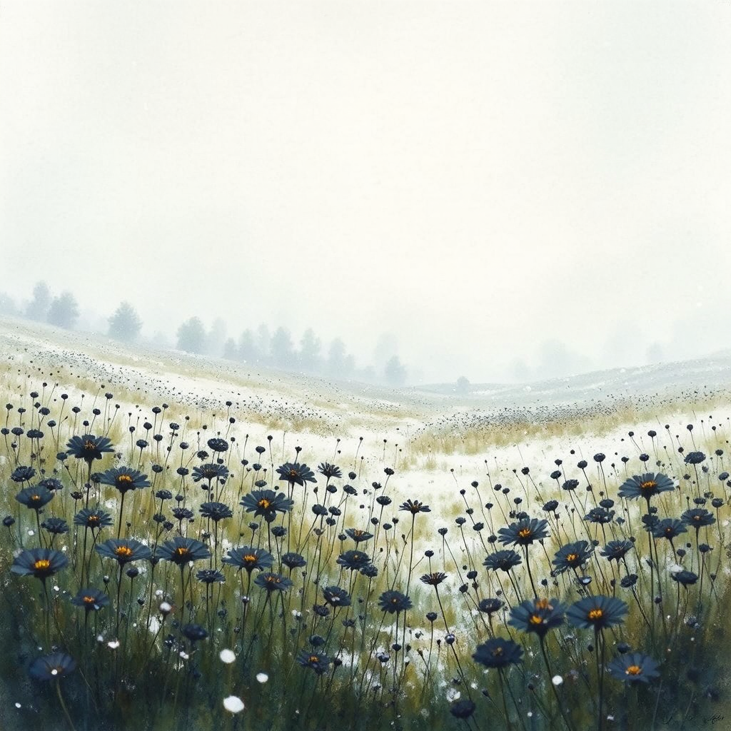Snowy meadow with dark