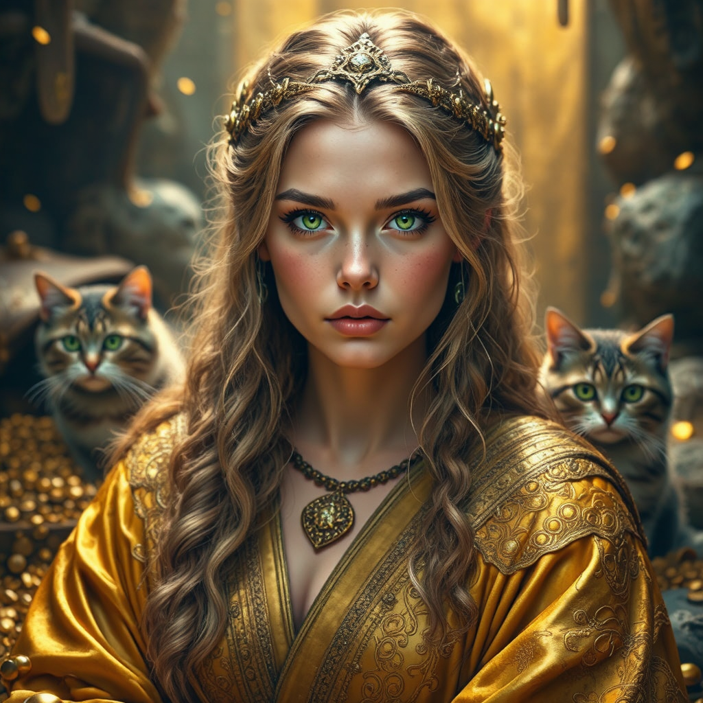 Viking woman with cats