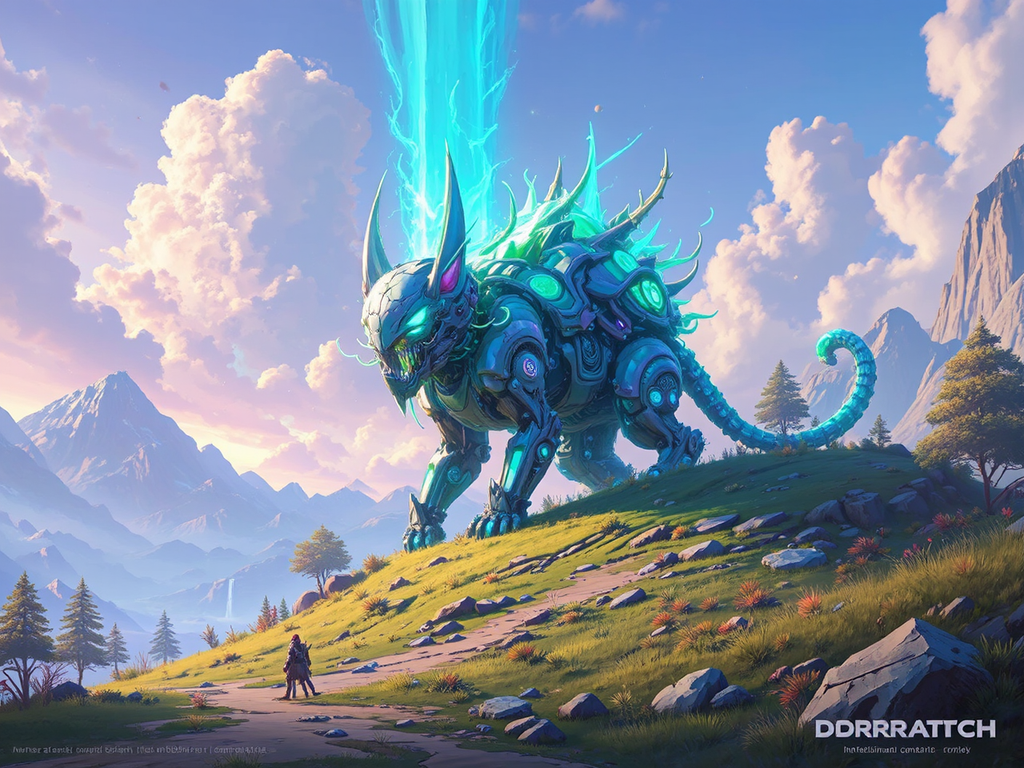 Mechanized cat with glowing