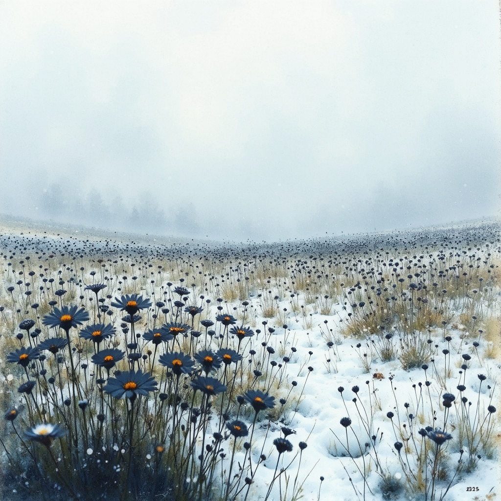 Snowy meadow with dark