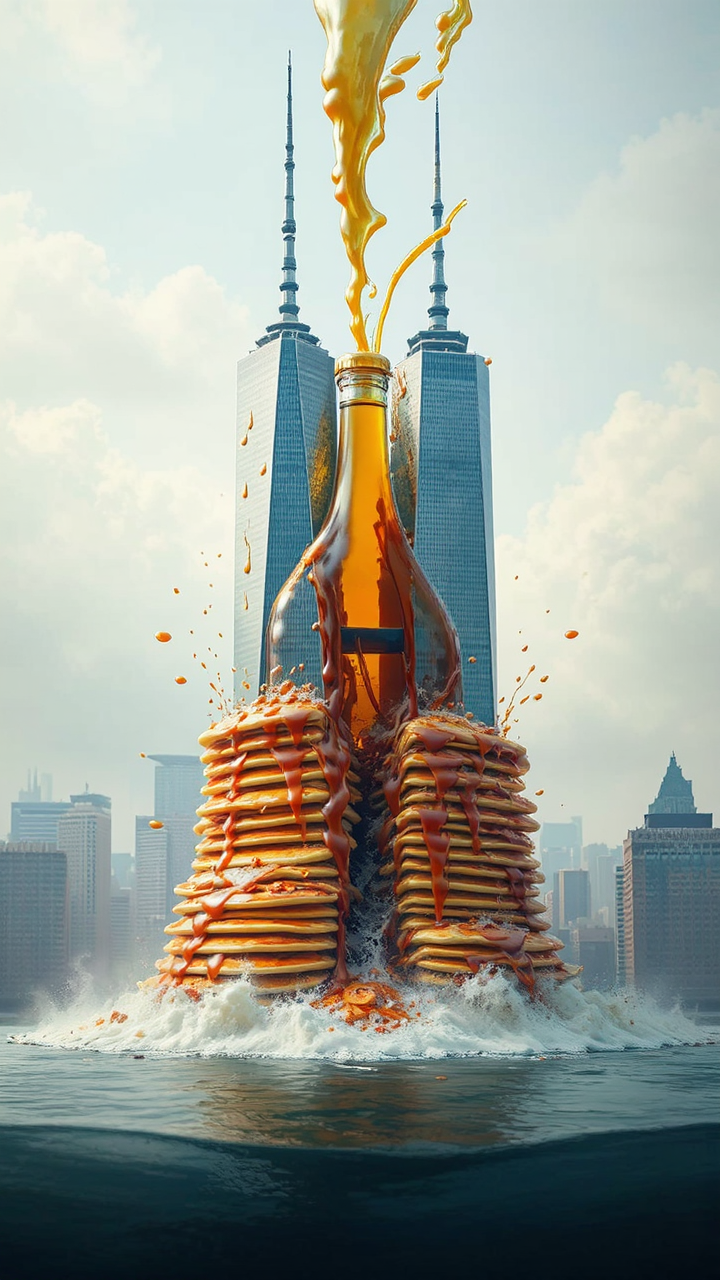 Syrup bottle hits pancake