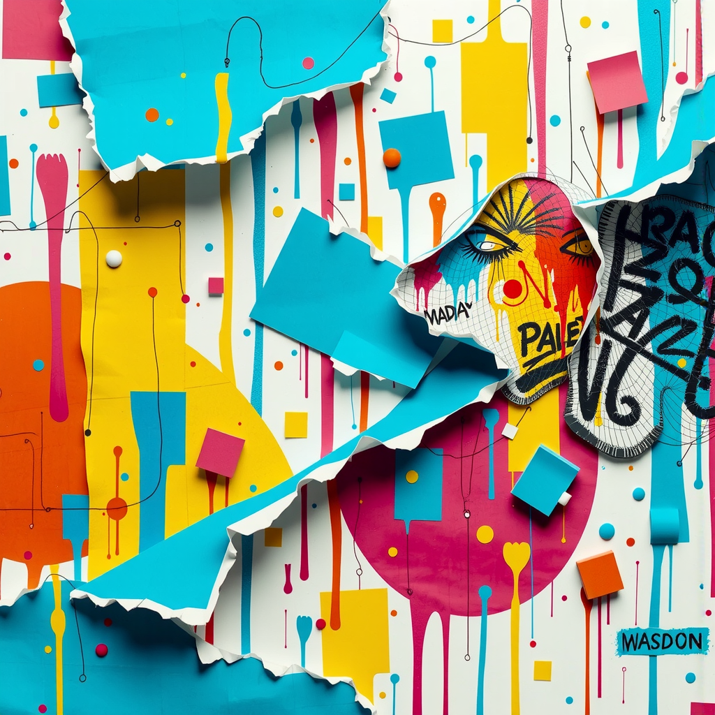 Torn pastel-colored abstract graffiti