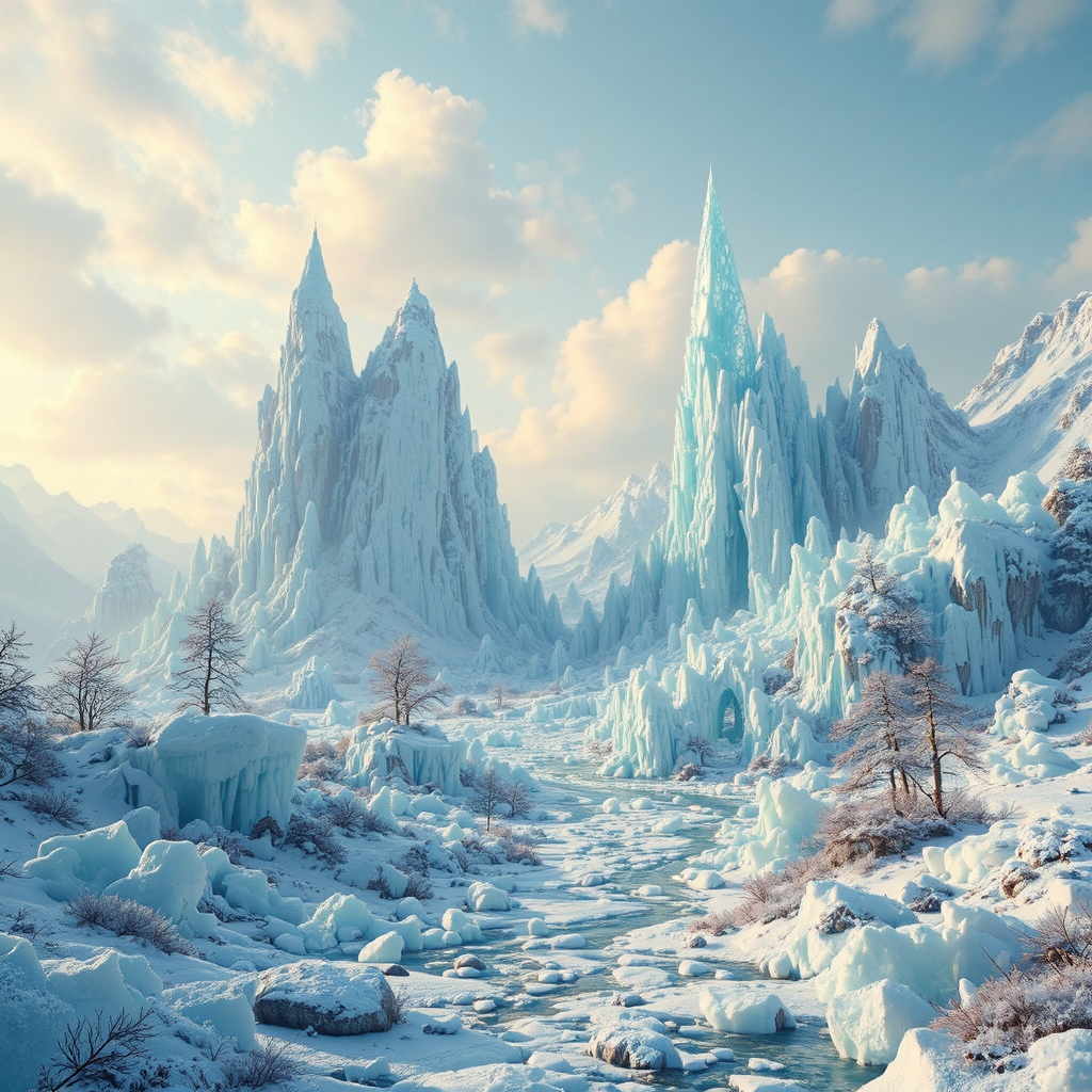 Dreamy, frozen fantasy landscape