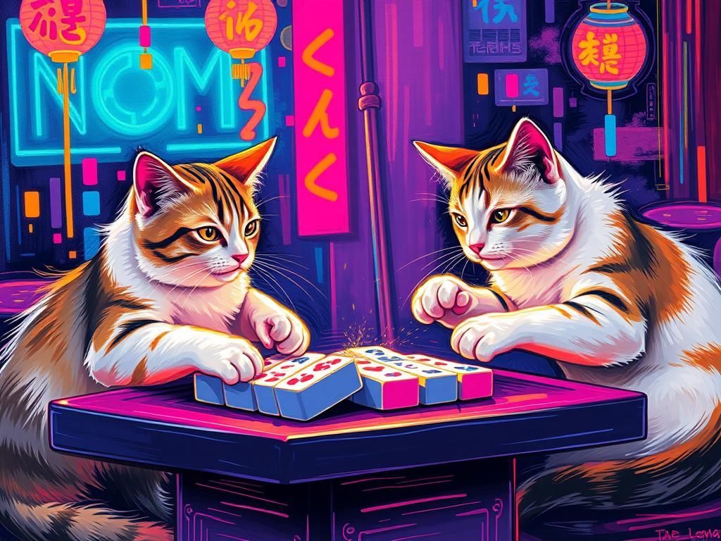 Cats Play Neon Mahjong