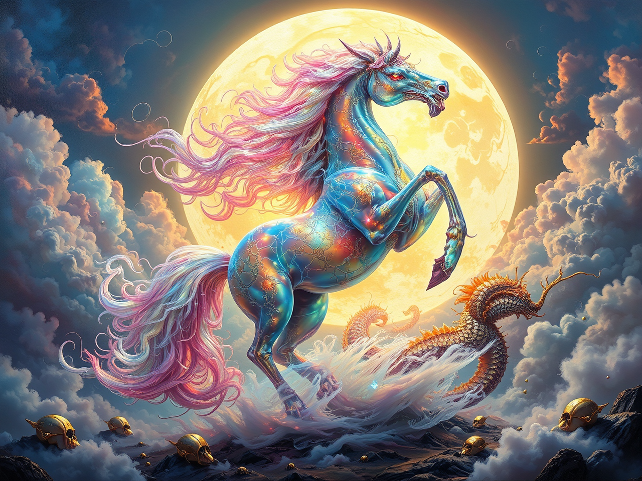 A translucent glowing horse