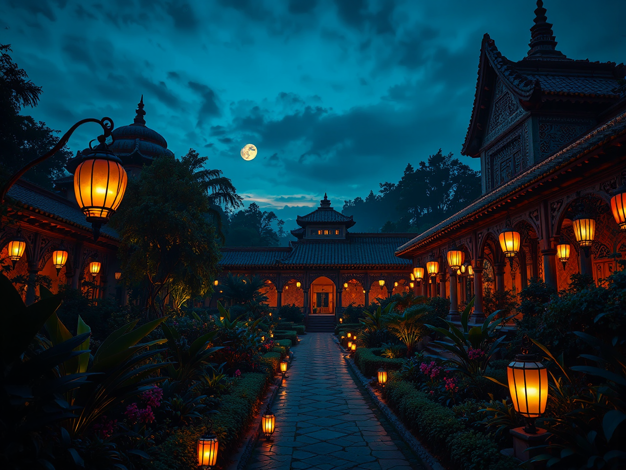 Beautiful garden with ornate
