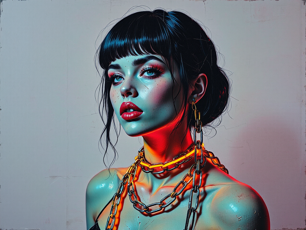 Woman in neon chains
