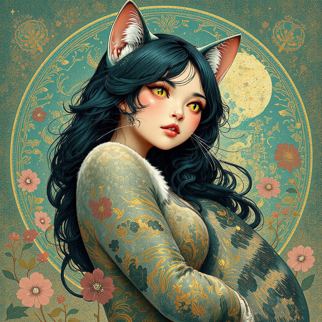 Victorian-inspired catgirl with intricate