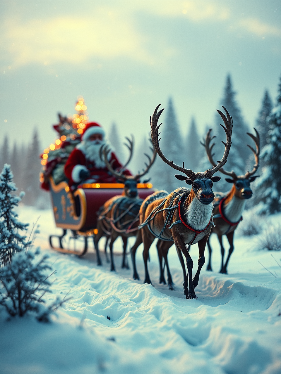 Santa's sleigh pulled by