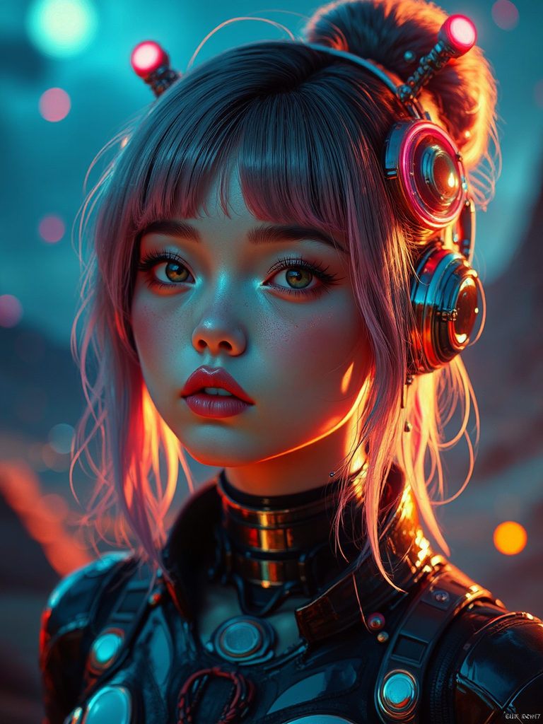 Atompunk girl in hyper-detailed