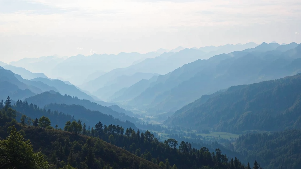 Serene mountainous landscape.
